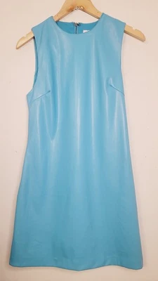 Faux Leather Sleeveless Short Dress S Retro Blue Vegan House Of Harlow 1960 $189
