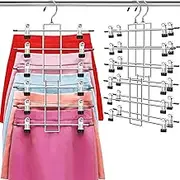 3 Pack Pants Hangers, Trouser Hanger-6 Tiers Skirt Hangers with Clips, Metal Space Saving Hanger Hanging Closet Organizer with 360°Swivel Hook, Heavy Duty Pants Hanger Clothes Hangers