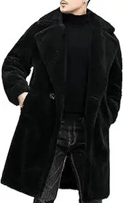 [Valtorixia] Men's Fluffy Faux Fur Coat Lapel Double Breasted Cozy Fur Jacket Winter Classic Fur Collar Parka Outwear