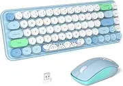 FOPETT Wireless Keyboard and Mouse Cute Mouse and Keyboard 2.4G Wireless Keyboards with Colorful 68 Keys Typewriter Retro Round Keycap for PC, Laptop,Tablet,Computer Windows - Blue Colorful