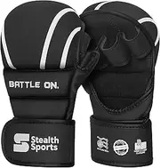 Stealth Sports MMA Gloves – Open Palm Martial Arts Grappling Mitts for Sparring, Punching Bag, Kickboxing, Karate Combat and Training – Cage Fighting Box Training Gloves – Long Wrist Grip