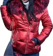 [JEShifangjiusu] Female Warm Winter Coat, Hat with Hat, Coat with Artificial Collar, Thick Stitching, Fluffy Snow Coat, Red, 3XL