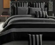 Berto Black Grey 3pcs Striped Quilt Cover Set /optionals( Double/ Queen / King / Super King /other options)