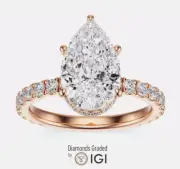 14K Rose Gold IGI Certified 6.02 CT Pear Cut G VS2 Lab Grown Diamond Ring