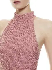 Alice + Olivia ENYA PEARL RHINESTONE BEADED CROP PINK ROSE TOP NWT $495 12 LARGE