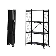 Foret Bookshelf Foldable Shelf Metal Display Rack Kitchen Shelves Wheels Storage 4 Tier