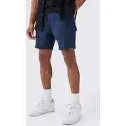 Mens Navy Slim Fit Elasticated Waist Cargo Shorts