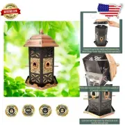 3 Hopper Copper Hexagon Bird Feeder with Clear Windows for Easy Seed Monitoring