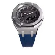 Casioak Mod Royal Oak Watch Casio G-Shock GA-2100 Silver Case Blue Strap GA2100