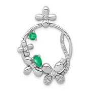 14k White Gold Real Diamond u0026 Emerald Flower Pendant