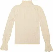 [YEKEYI] Women Lace Trim Shirts Blouse False Collar Half Shirt Blouse Collar Long Sleeve Mesh Tops