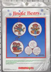 "Jingle Bears" ©1986 Dimensions Stamped Cross Stitch Kit # 8331 Ornaments