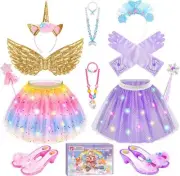 Jeowoqao Girls Dress Up With LED Light, Princess Dress Pretend Play Costumes, Up