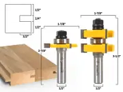1-1/4" 2 Bit Tongue and Groove Router Bit Set - 1/2" Shank - Yonico 15222