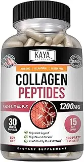 [Kaya Naturals] Multi Collagen Complex - Collagen for Joints, Hair, Skin, Nails, and Anti-Aging, Types I, II, III, V & X Collagen Protein Blend | Collagen Peptides Capsules - Collagen Pills - 30 Count