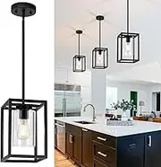 Mlihove Pendant Lights Kitchen Island Black 1-Light Modern Farmhouse Chandeliers with Clear Glass Shade Industrial Light fixtures Ceiling for Dining Room Hallway Foyer Hanging Adjustable Height