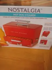 Nostalgia Hot Dog Steamer Red Cool-touch Handles Bun Warming Tray Cooking Dial