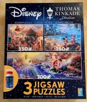 3 Disney Puzzles Thomas Kinkade Dumbo Little Mermaid Mickey glue included