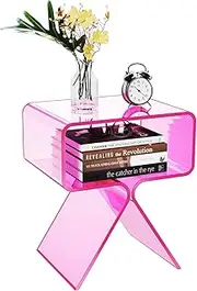 [solaround] Acrylic Nightstand Side Table Modern Design Clear End Table for Living Room (Pink)
