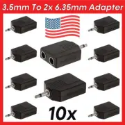 10 Pack 3.5mm Mono to Dual 6.35mm Mono Adapter 1/8" Plug to 1/4" Jack Splitter