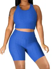 Seamless Yoga Workout Set for Stretchy 2 Piece Outfits Raceback Crop Top