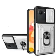case For Oppo Realme C30 4G Slide Camera Lens Protection and Built in 360 Rotatable Ring Holder - White