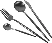 SHOWERORO 1 Set Stainless Steel Cutlery Spoon Silverware Lunch Utensils Kit Dinnerware Dish Forks Serving Flatware Kitchen Supplies Party Stainless Steel Tableware Steak Tableware Black