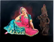 Original Oil Painting Of Beautiful 16 Year Old Eastern Indian Girl