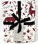 New~West Elm~ Scandi Deer Nordic Rustic Percale Sheet Set~White~Red~King