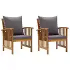 Outdoor Acacia Wood Patio Chairs Set with Dark Grey Cushions Comfortable