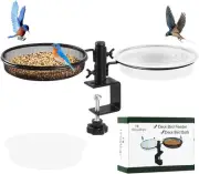 Deck Bird Feeders with Metal Mesh Tray and 2 Hight 8.8 Inch-1, Black, Clear