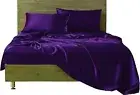6 Pieces Plum Satin Twin XL Sheet Set with 4 Pillowcases, 18'' Deep Fitted