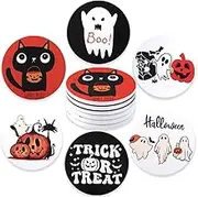 Halloween Drink Coasters Ceramic Set of 6, Trick or Treat Absorbent Coasters, Halloween Pumpkin Gnome Cat Drink Coasters Cup Mat Coffee Table Housewarming Home Decoration Gift