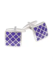 [Cudworth] Rhodium Plated Cross Pattern Enamel Cufflinks in Purple