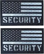 [JUJUPUPS] 2 Pack Reflective Security Patch US Flag with Hook Back for Service Harness Tactical Vest Collar Hook-Fastener Backing