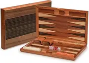 Yellow Mountain Imports 15-Inch Wooden Backgammon Game Set with Inlay Board and Accessories for 2 Players, Ages 8+