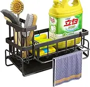 Taicols Kitchen Sink Caddy Organiser with Self Draining Tray, Sponge Holder for Kitchen Sink with Brush Holder, Dish Soap Dispenser Storage, Kitchen Sink Organise, Organiser for Counter (Black)