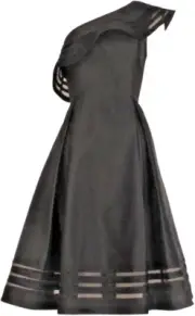 Adrianna Papell Women's One Shoulder Black Mikado Organza Dress Size 12