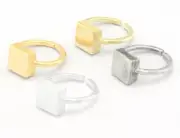 Square Brushed Edge Ring Base Adjustable Silver,Raw Brass,Shiny gold-silver 4725
