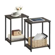 Side Tables Set of Small End Table, 2 Chestnut Brown + Classic Black