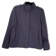 Vince Pleat Twill Coat Jacket Size 4 Gray Zip Up Lined Neck Snap VX277-90648