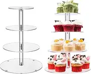 Cupcake Stand with Base, 4-Tier Circular Acrylic Cupcake Display Stand Dessert Tower Pastry Stand Premium Cupcake Holder for Wedding Birthday Theme Party - Transparent