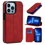 iPhone 13 Pro Max Case Leather Wallet Flip Phone Case - Red