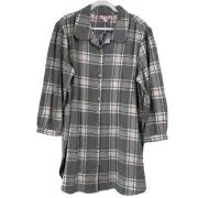 NEW APRIL CORNELL FLANNEL PLAID NIGHTSHIRT Silver Belle WOMEN LARGE PJ Grey Pink