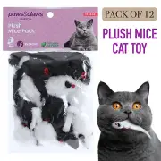 12pk Plush Mice Cat Toy Black White Mouse Rat Cats Kittens Interactive Toys