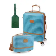 Pierre Cardin CABIN Hard Shell Mini Beauty Case Set Leather Tag - Blue