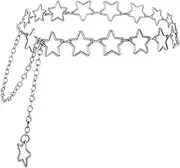 [Apausvcm] Star Waist Chain Belt, Silver Metal Chain Belt for Women Adjustable Body Chains with Long Tassel Fashion Chain Belt Jewelry for Dresses Jeans Skirts, One Size, Zinc alloy, no