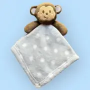 Plush Brown Monkey Blue Polka Dot Security Blanket Lovey Tongue Baby Toy #119741