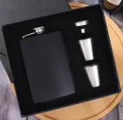4 Piece 7oz Flask Gift Set, Black Stainless Steel, Wine, Hip Flask, Whiskey,