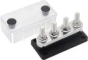 SaZaK 600A Power Distribution Block Bus Bar 4 x 3/8 Posts 48V DC Busbar Box Black